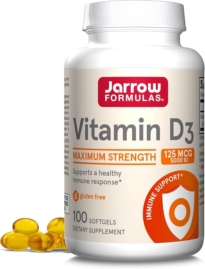 Vitamina D3 de Jarrow Formulas, cápsulas blandas de 5000 UI para huesos e inmunidad