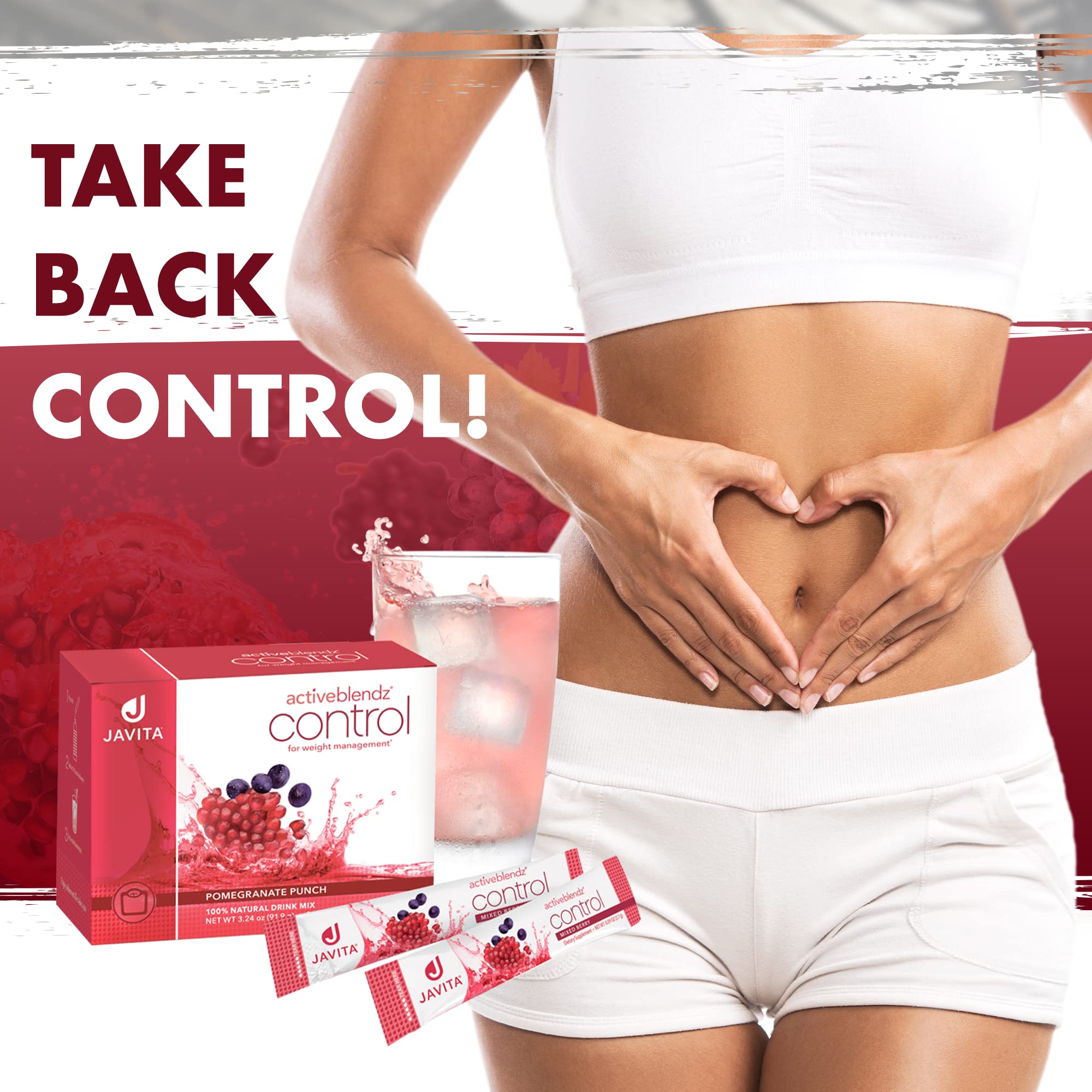 Javita ActiveBlendz Control, disolución instantánea en agua para uso diario.