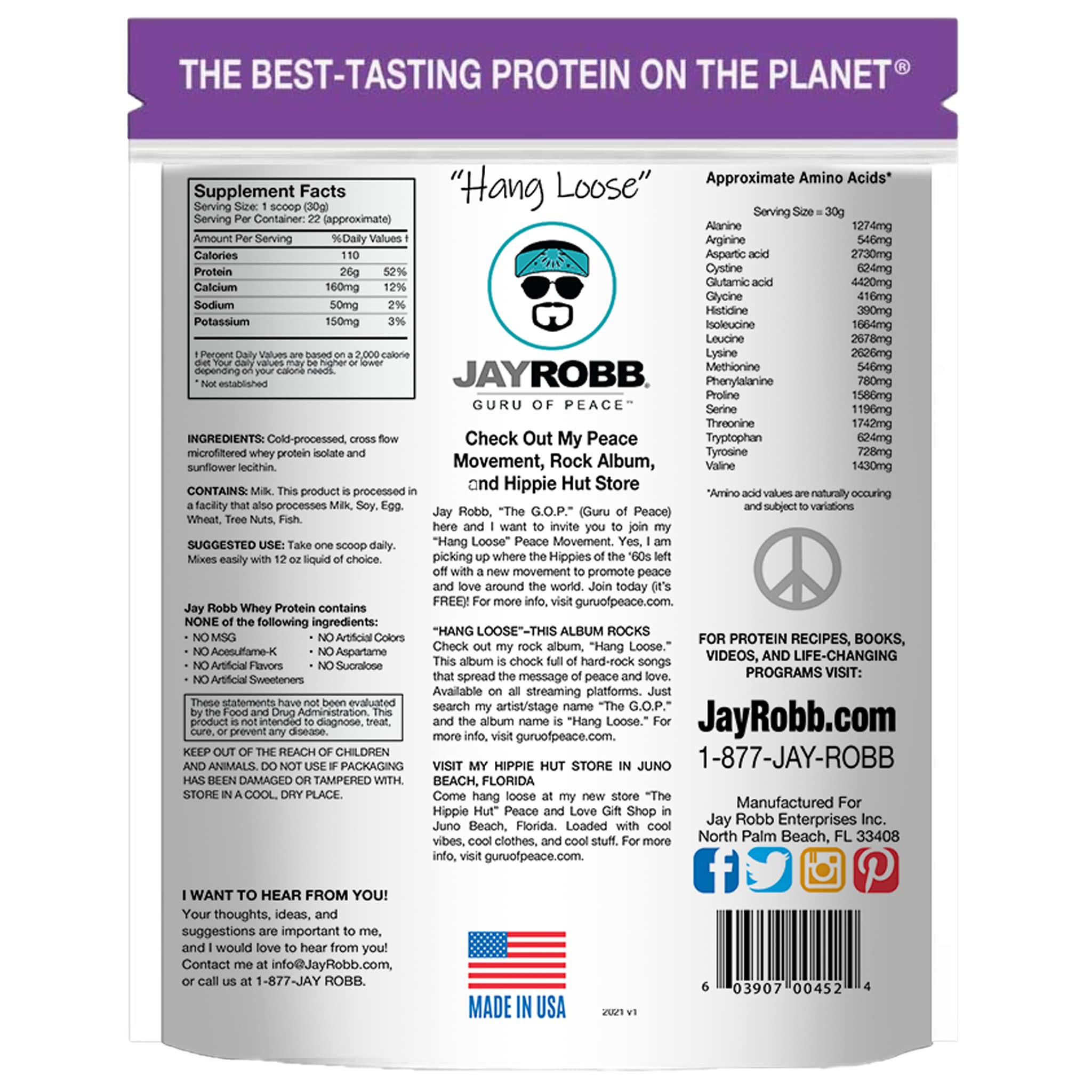 Jay Robb proteina de suero aislada 25g porcion, envase listo para mezclar.