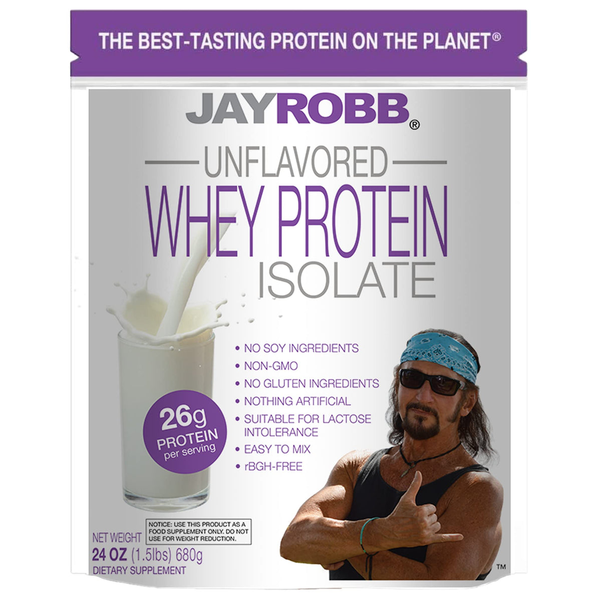 Jay Robb proteina de suero aislada sin sabor en bolsa 24oz, ideal para batidos.