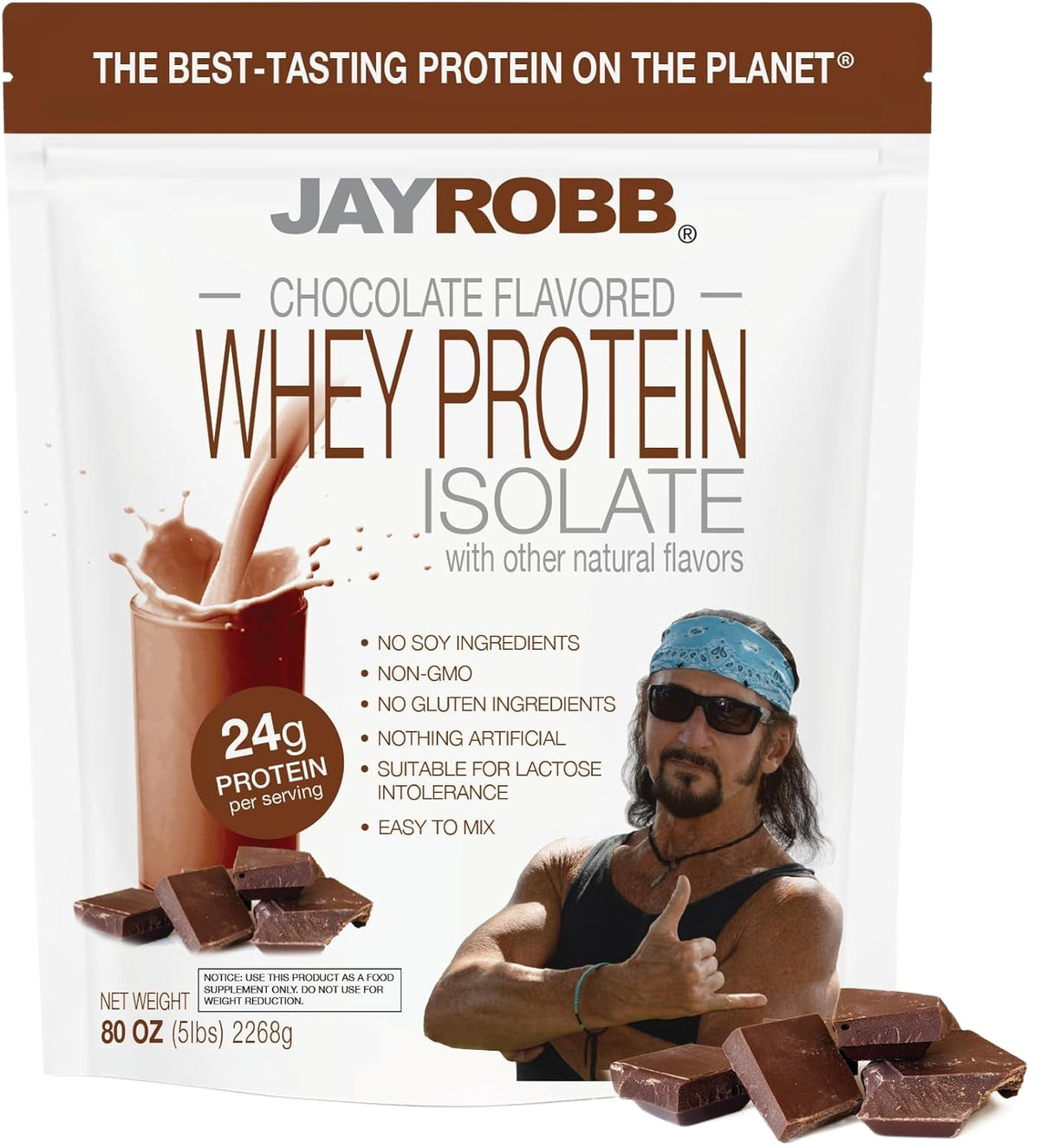 JAYROBB Whey Protein Chocolate, envase de 5 libras, perfecto para batidos post-entreno