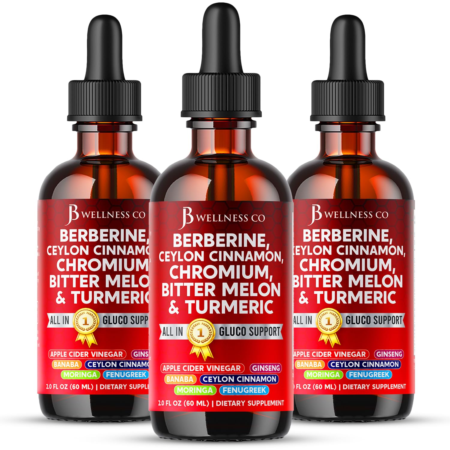 JB Wellness Co berberina ceylon canela, frasco con gotero, práctico para añadir a bebidas