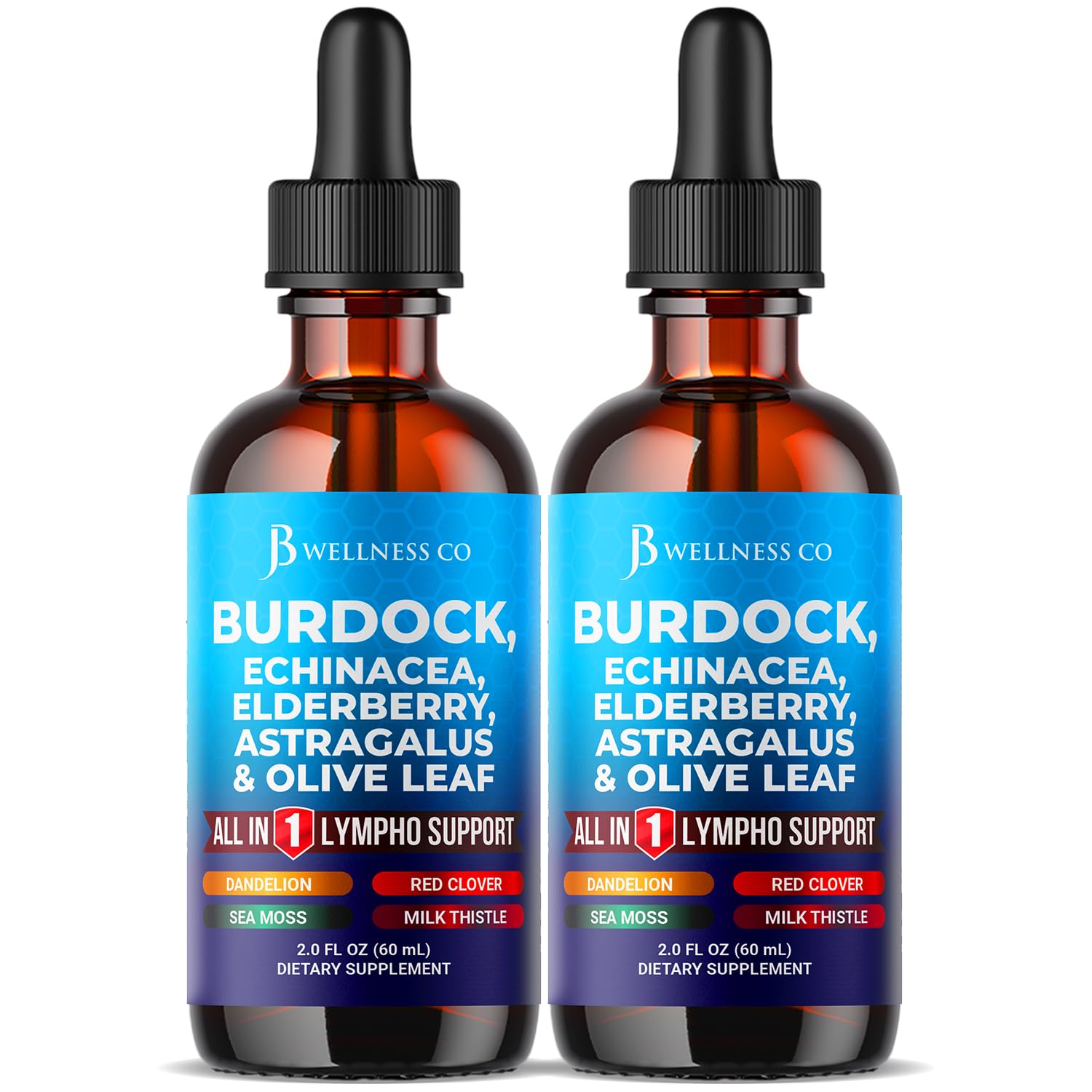 JB Wellness Co Gotas de Bardana para drenaje linfático y salud celular.