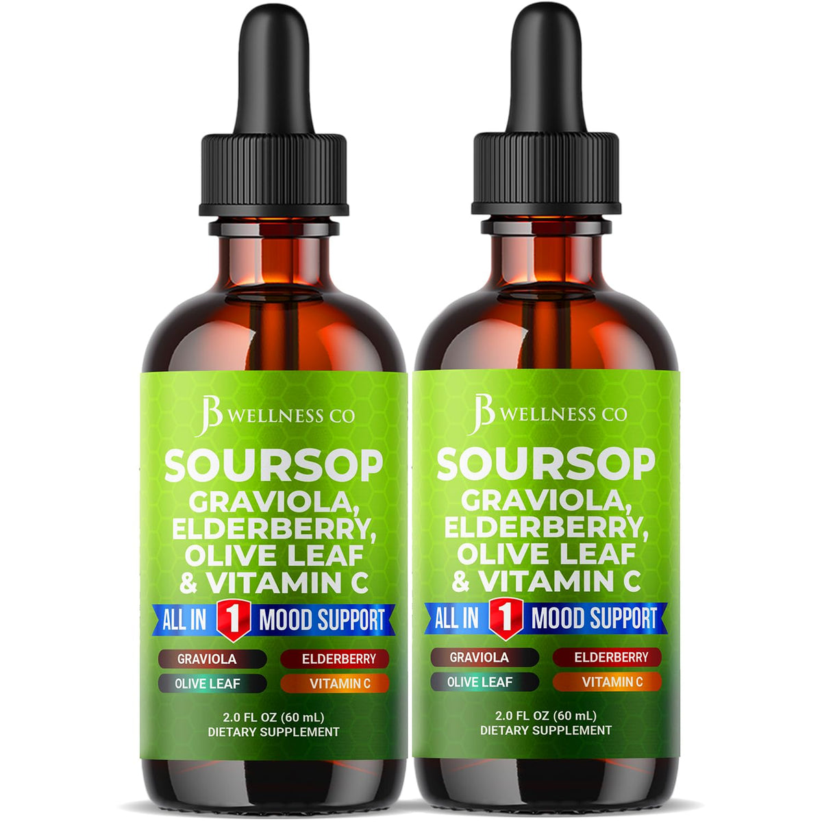 JB Wellness Co Gotas de Guanábana: botella visible para uso diario de bienestar.