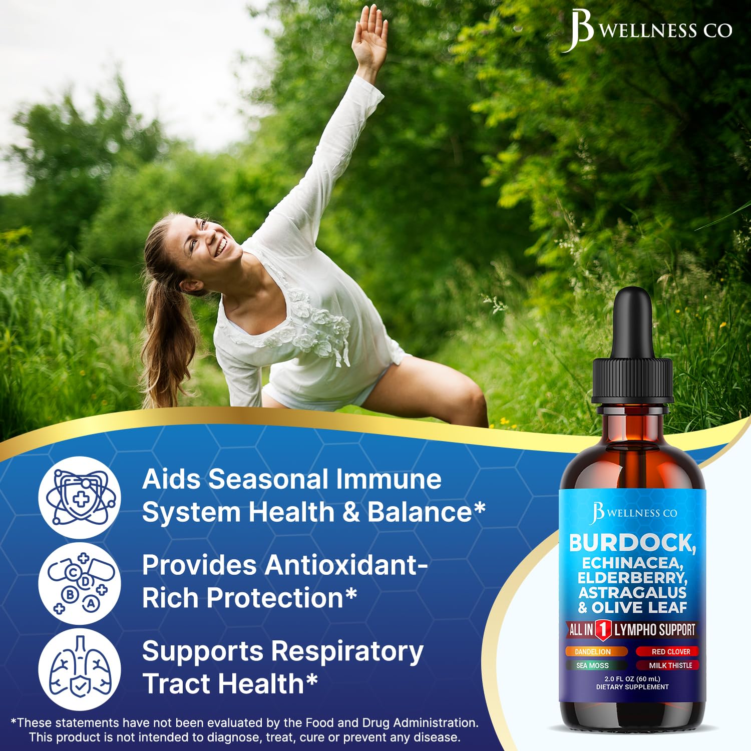JB Wellness Co Gotas de Equinacea para apoyo inmunológico diario.