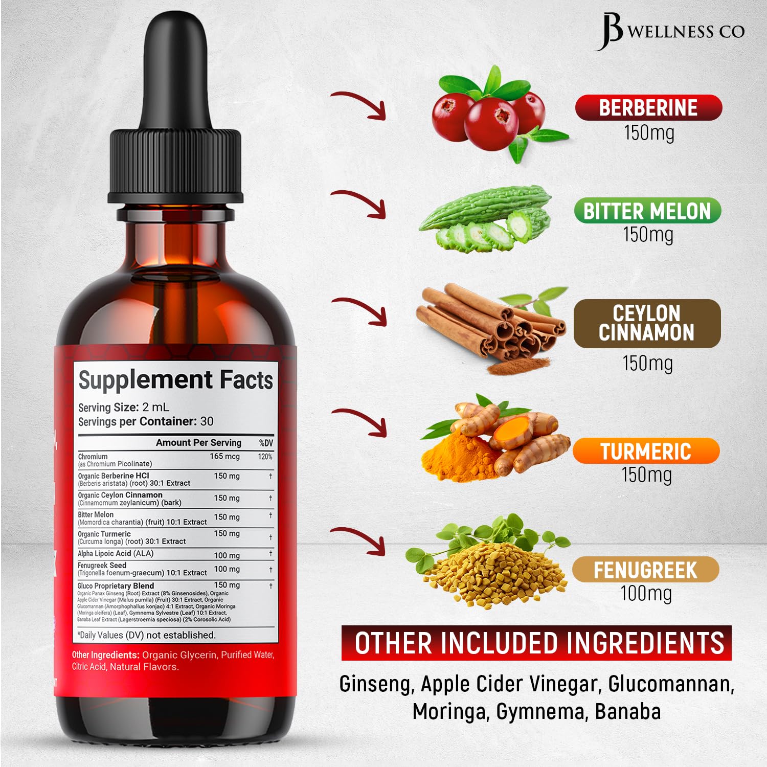 JB Wellness Co berberina y canela, ingredientes clave para añadir a comidas o bebidas