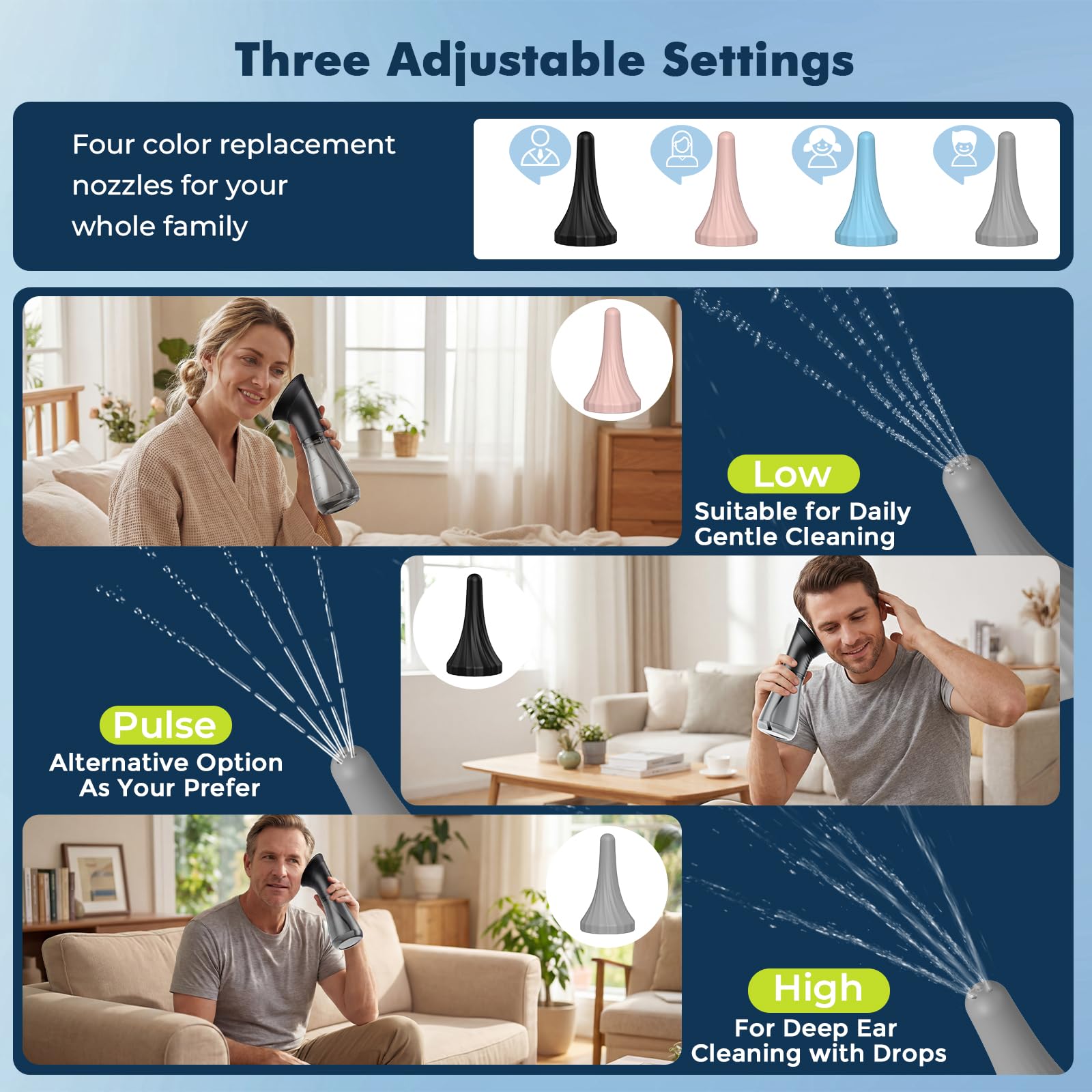JDZ twelve soft-touch nozzles for family sharing and versatility