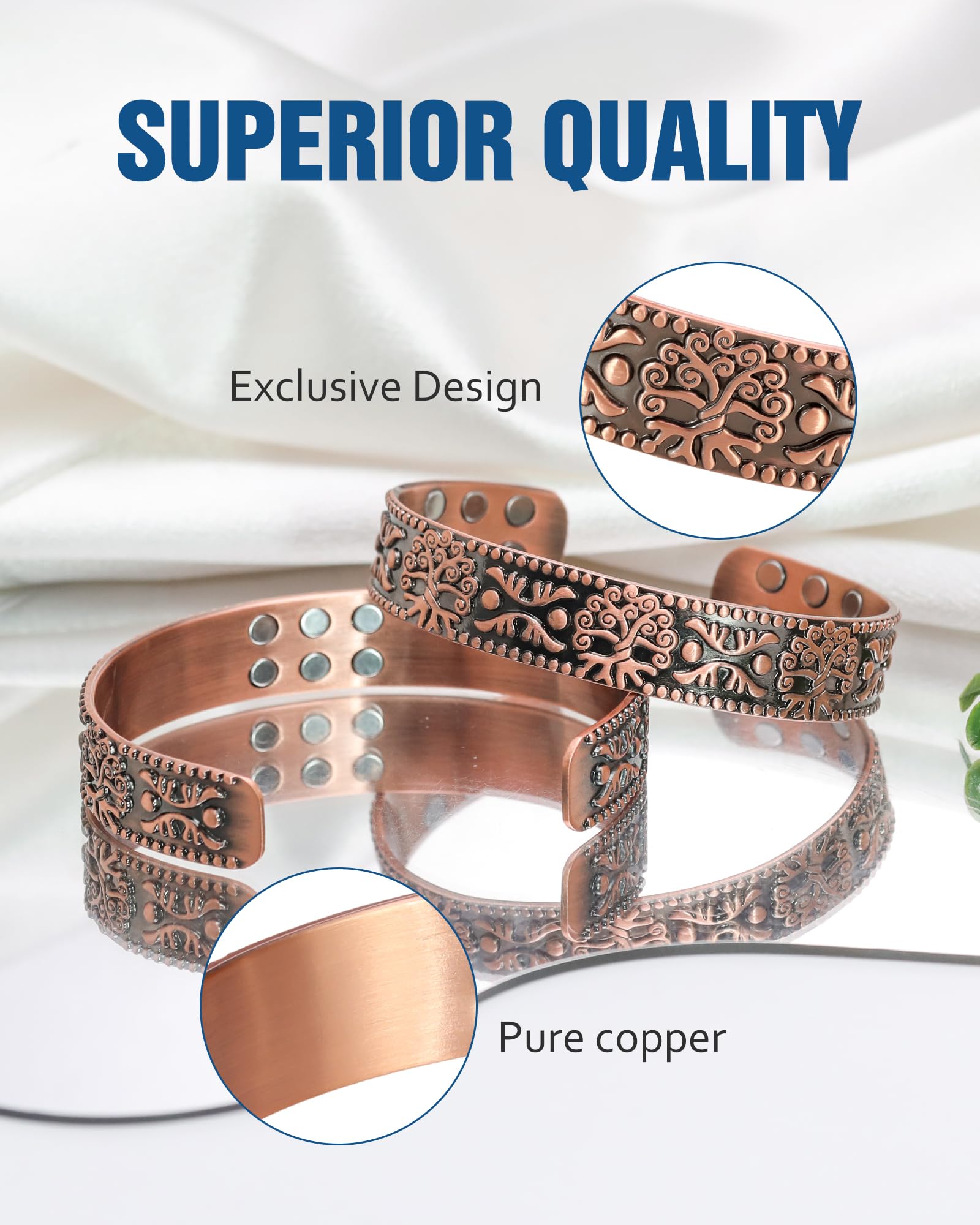 Ajuste abierto de brazalete cobre Jecanori, ajuste perfecto.