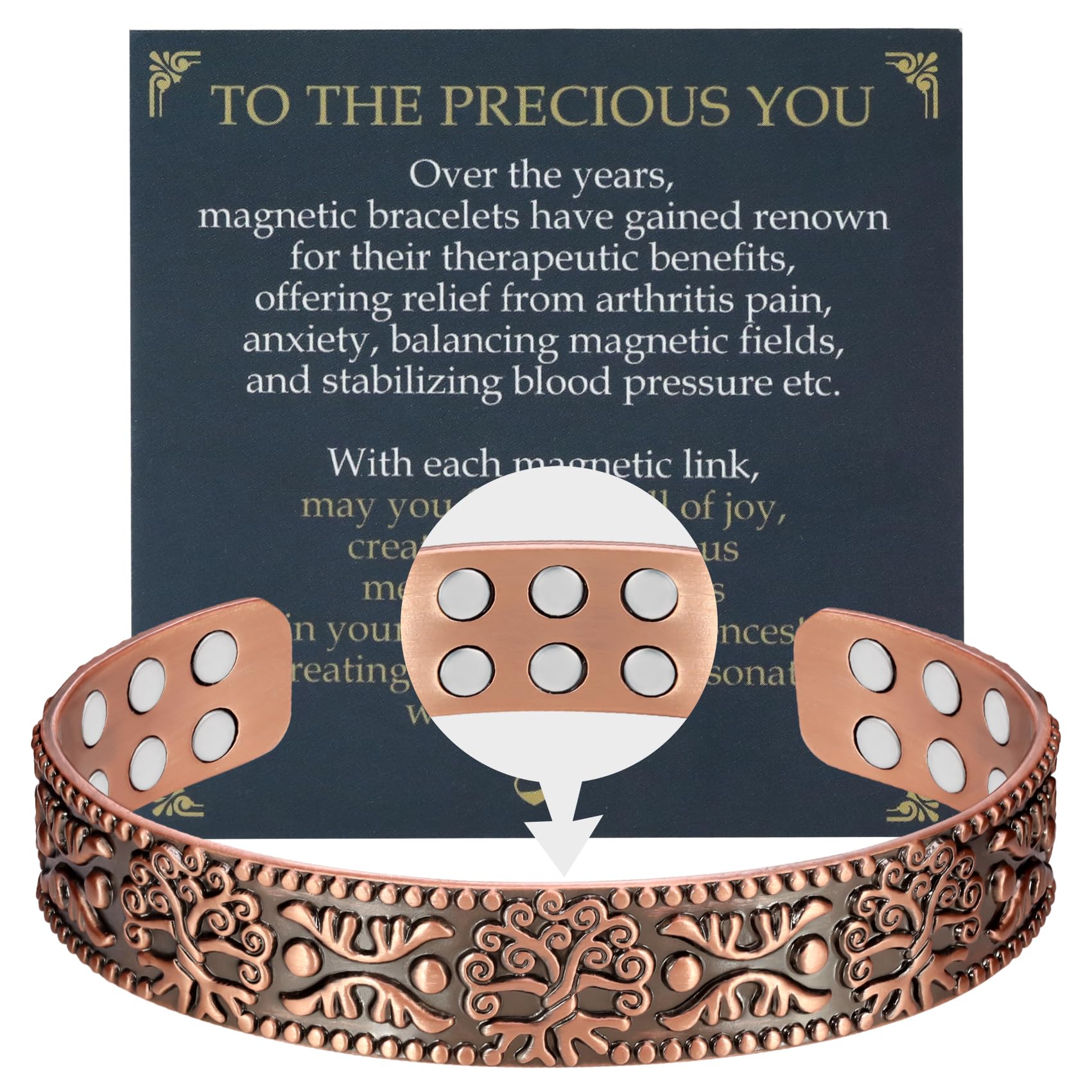 Brazalete Jecanori de cobre para hombre, vista frontal, uso diario.
