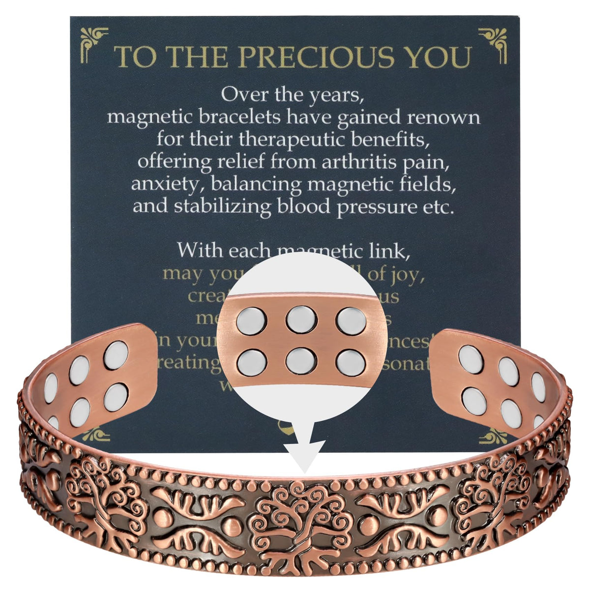 Brazalete Jecanori de cobre para hombre, vista frontal, uso diario.