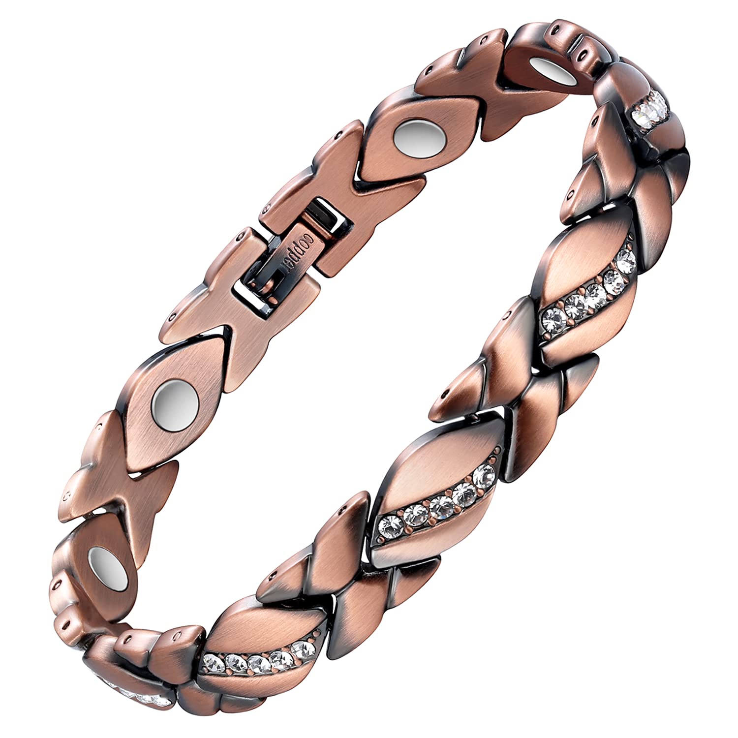 Pulsera Jecanori de cobre puro con cristales brillantes para un look elegante diario.