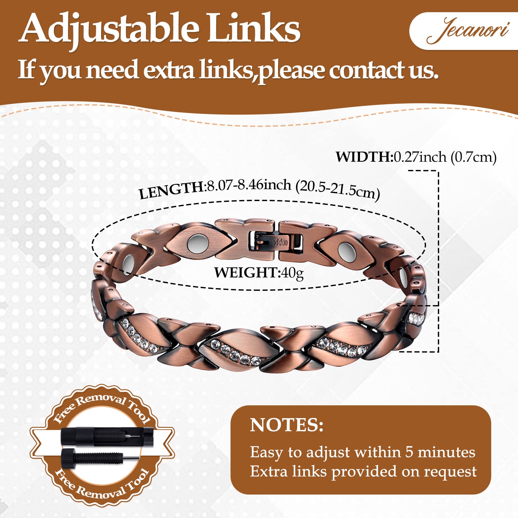 Pulsera magnética Jecanori de 3500 gauss para energía diaria.