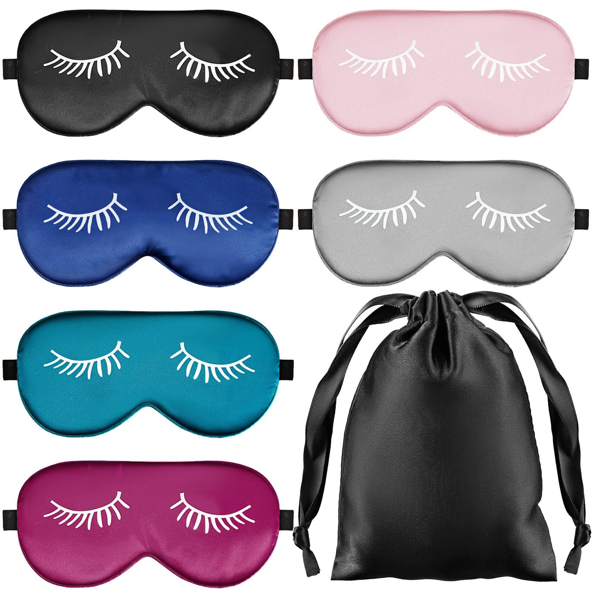 Mascaras Jecery de seda, juego de 6, para dormir profundamente