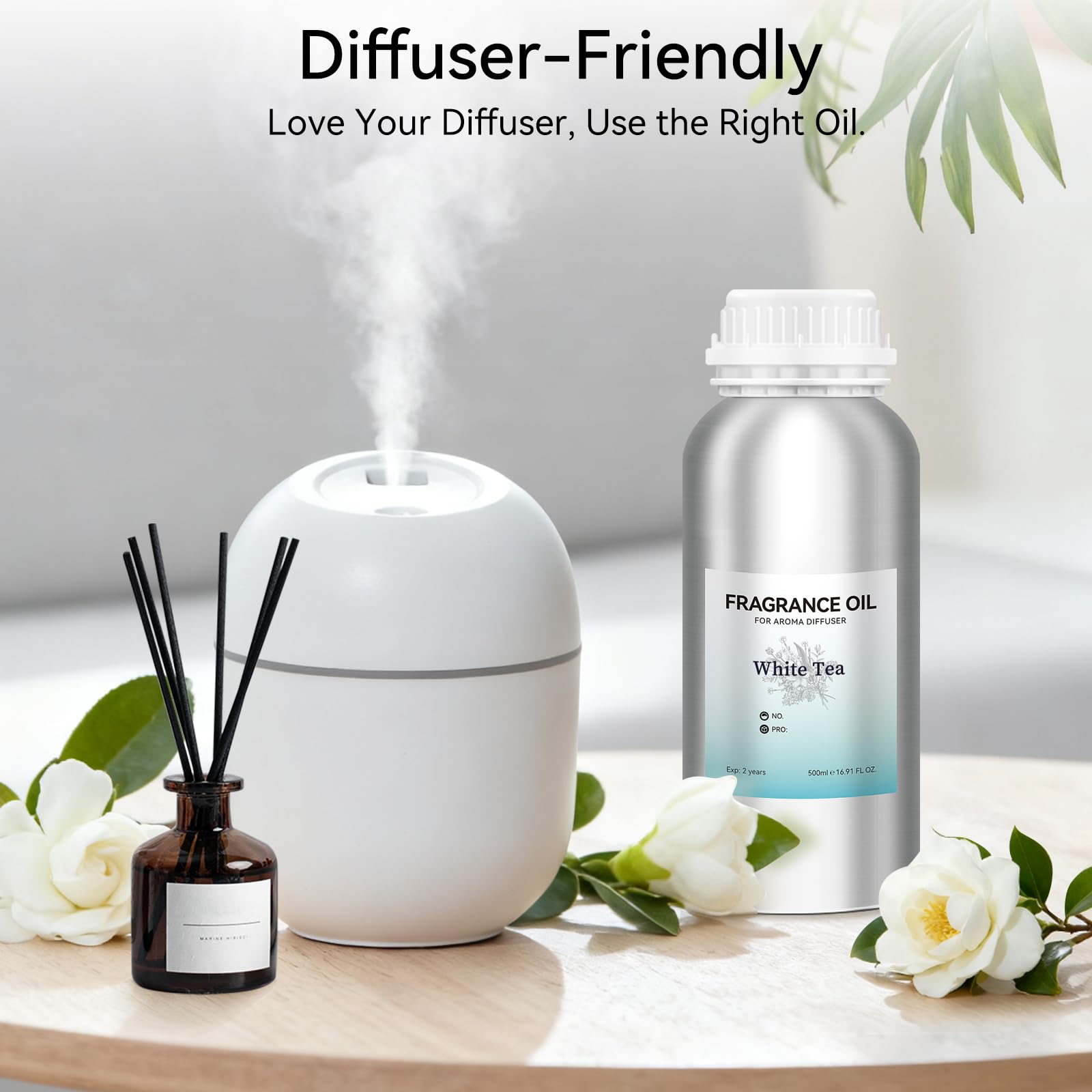 JEPEErbz té blanco, difusor ultrasónico, calma suave para habitaciones pequeñas.