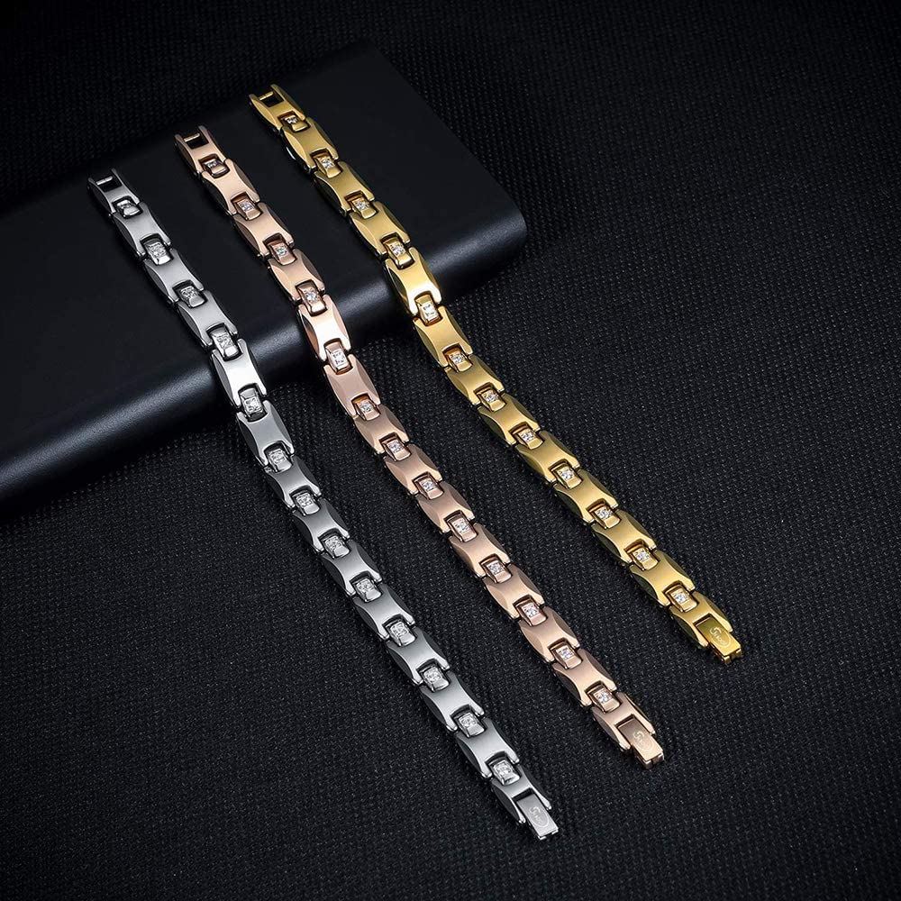 Pulsera JEROOT titanio cristales brillantes-5A: destellos sutiles en cada look.