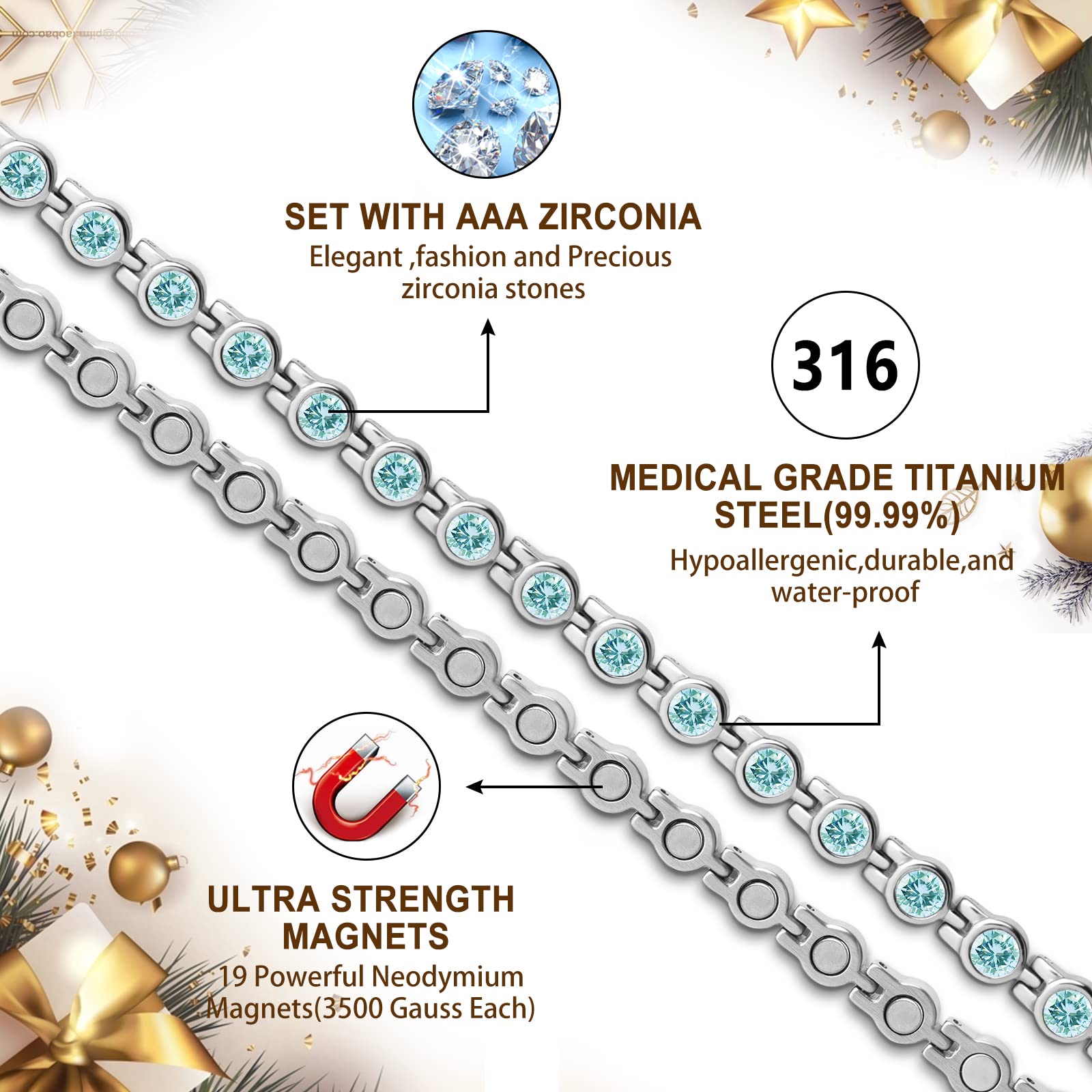 JEROOT pulsera magnética con 19 imanes de neodimio para uso diario.