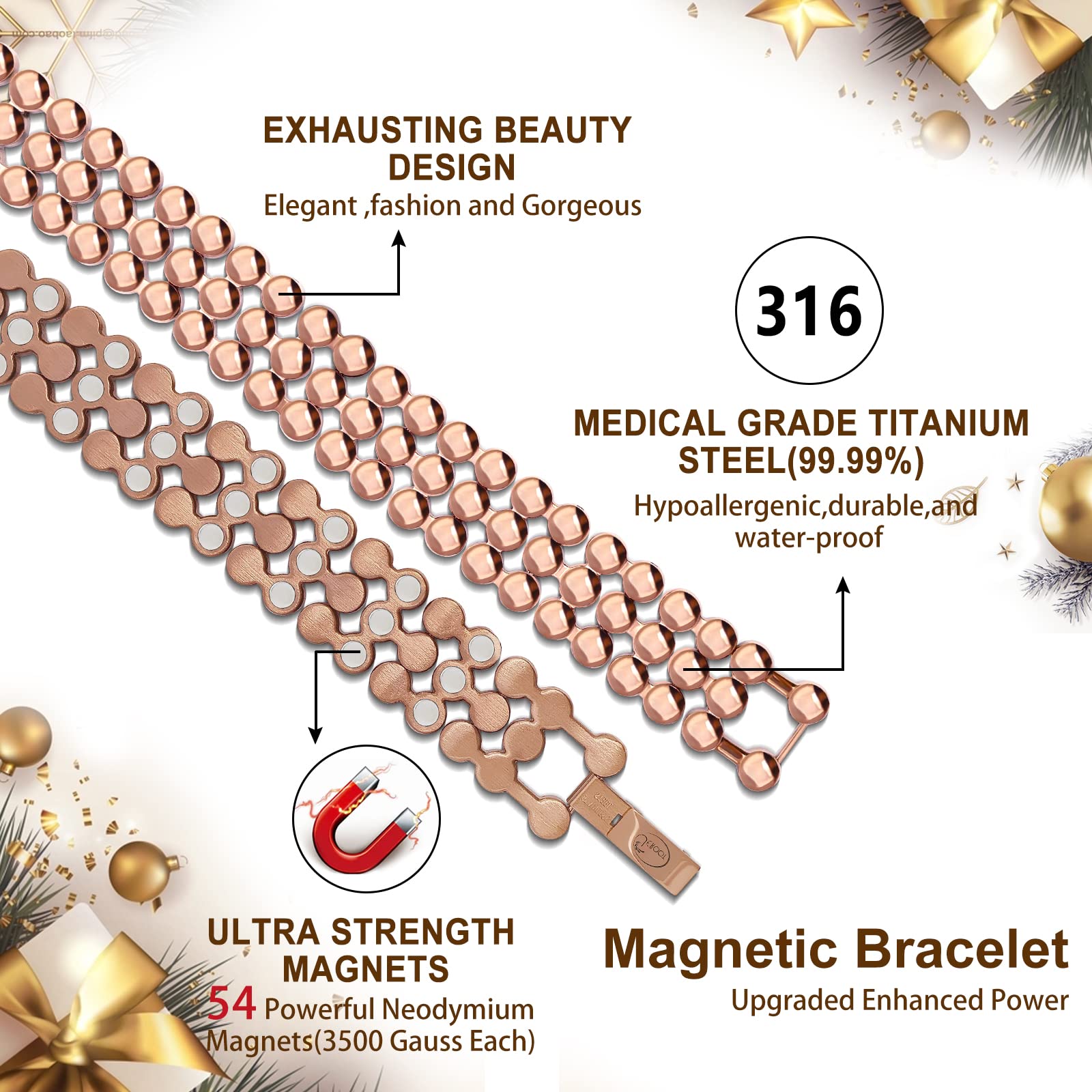 JEROOT pulsera magnética con 3x fila de imanes para mayor cobertura.