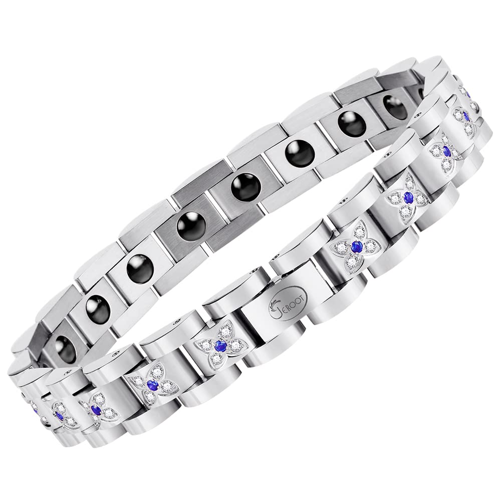 Pulsera magnética JEROOT para mujeres, detalle mariposa con zirconia azul.