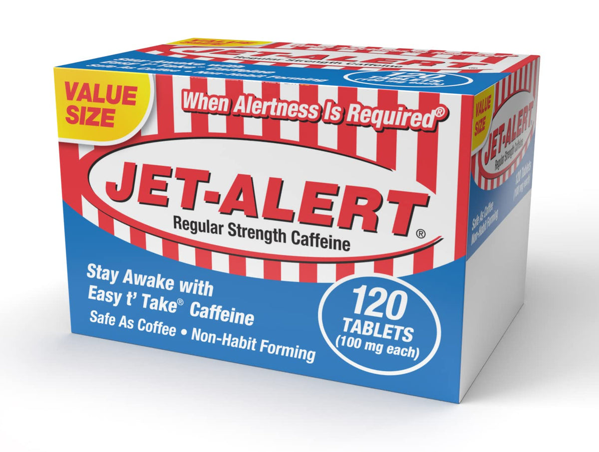 Jet-Alert tableta cafeína 100 mg ayuda a mantenerte despierto durante tareas