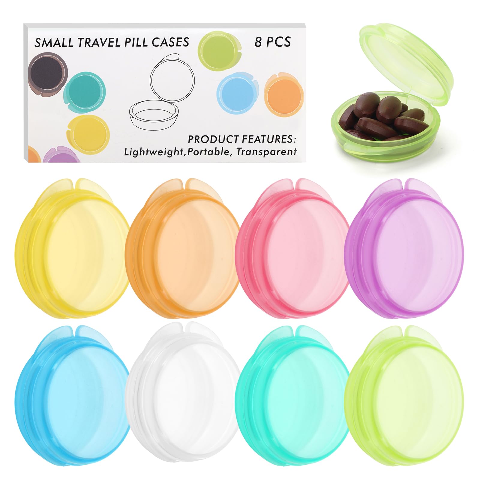 Pastillero de viaje JGB de 8 piezas, colorido y transparente para localización rápida