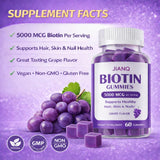 Gomitas JianQ Biotin con ingredientes-veganos, opción limpia para cuidado diario.