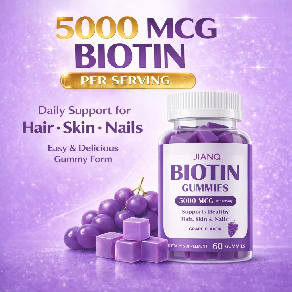 Gomitas sabor-uva de JianQ Biotin, experiencia diaria agradable.