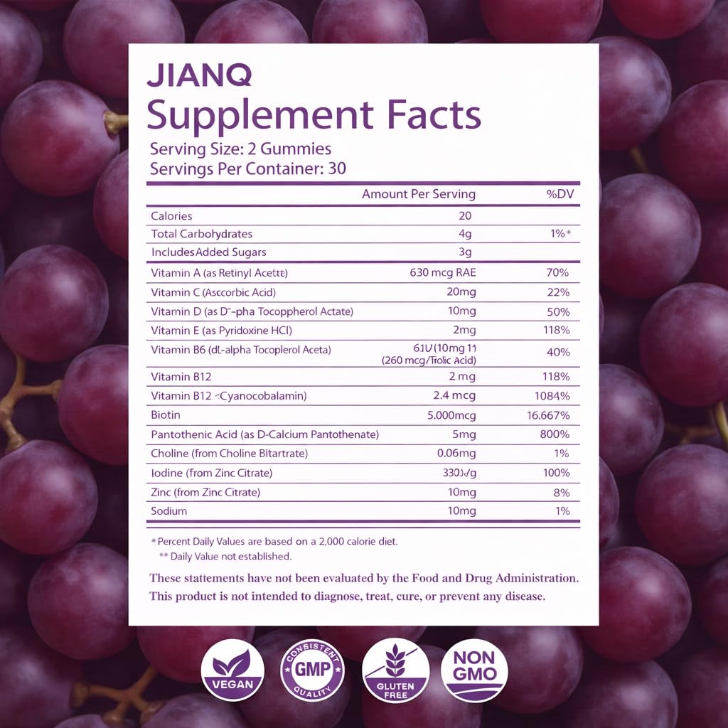 Gomitas JianQ Biotin sin azucar, snack conveniente para rutina de belleza.