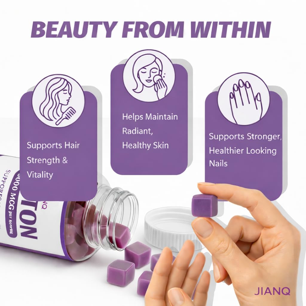 Gomitas JianQ Biotin, textura-cabello mejorada y brillo natural.