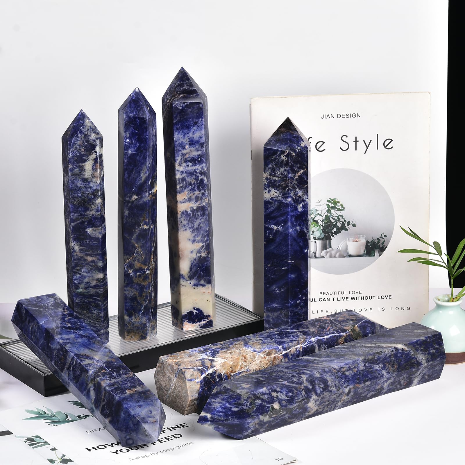 JIC Gem columna cristal sodalita azul para equilibrio emocional