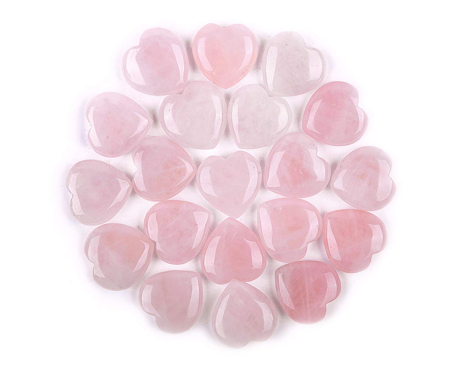 JIC Gem: Corazón de cuarzo rosa, 20 piezas, ideal para balance de chakra y meditación.