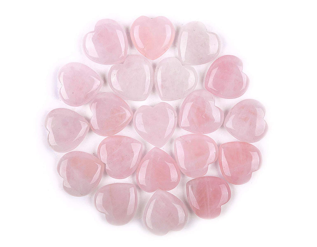 JIC Gem: Corazón de cuarzo rosa, 20 piezas, ideal para balance de chakra y meditación.