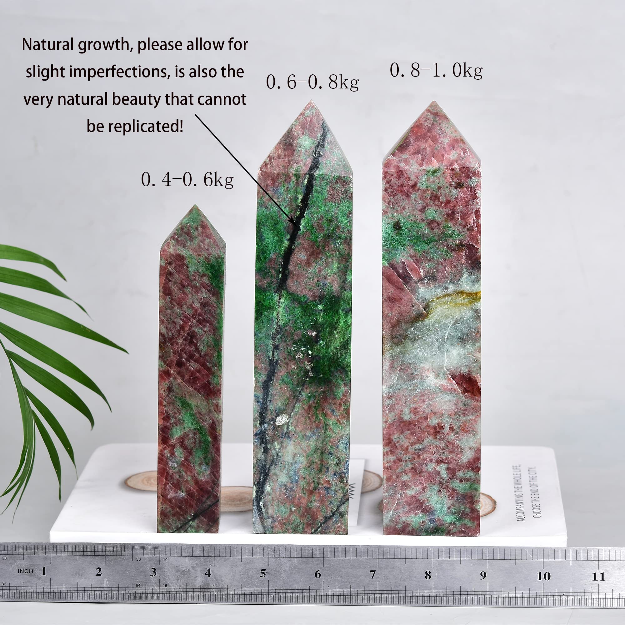 JIC Gem varita cuarzo fresa y verde, pieza de colección de cristales.