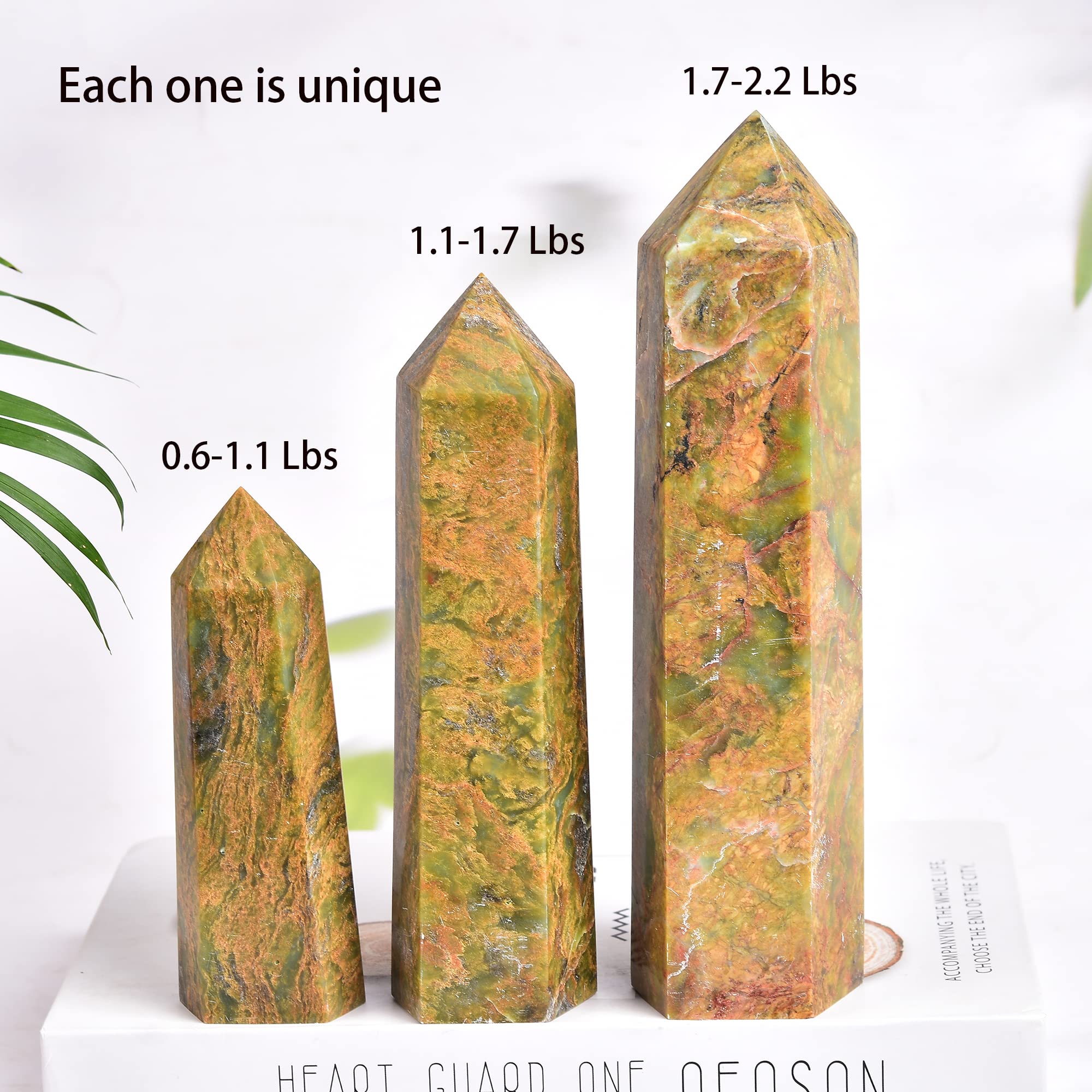 JIC Gem altar con torre cristal jaspe verde para armonía.