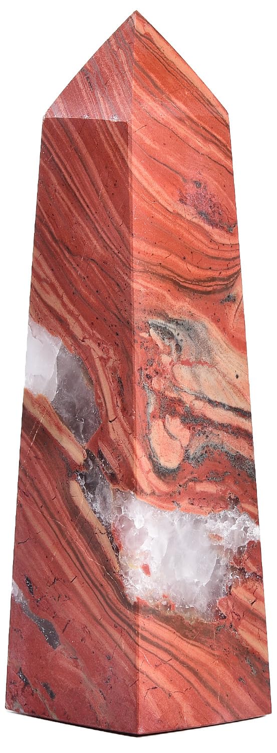 JIC Gem detalle-punta-4-facetas-jaspe-rojo enfoca energía para Reiki suave