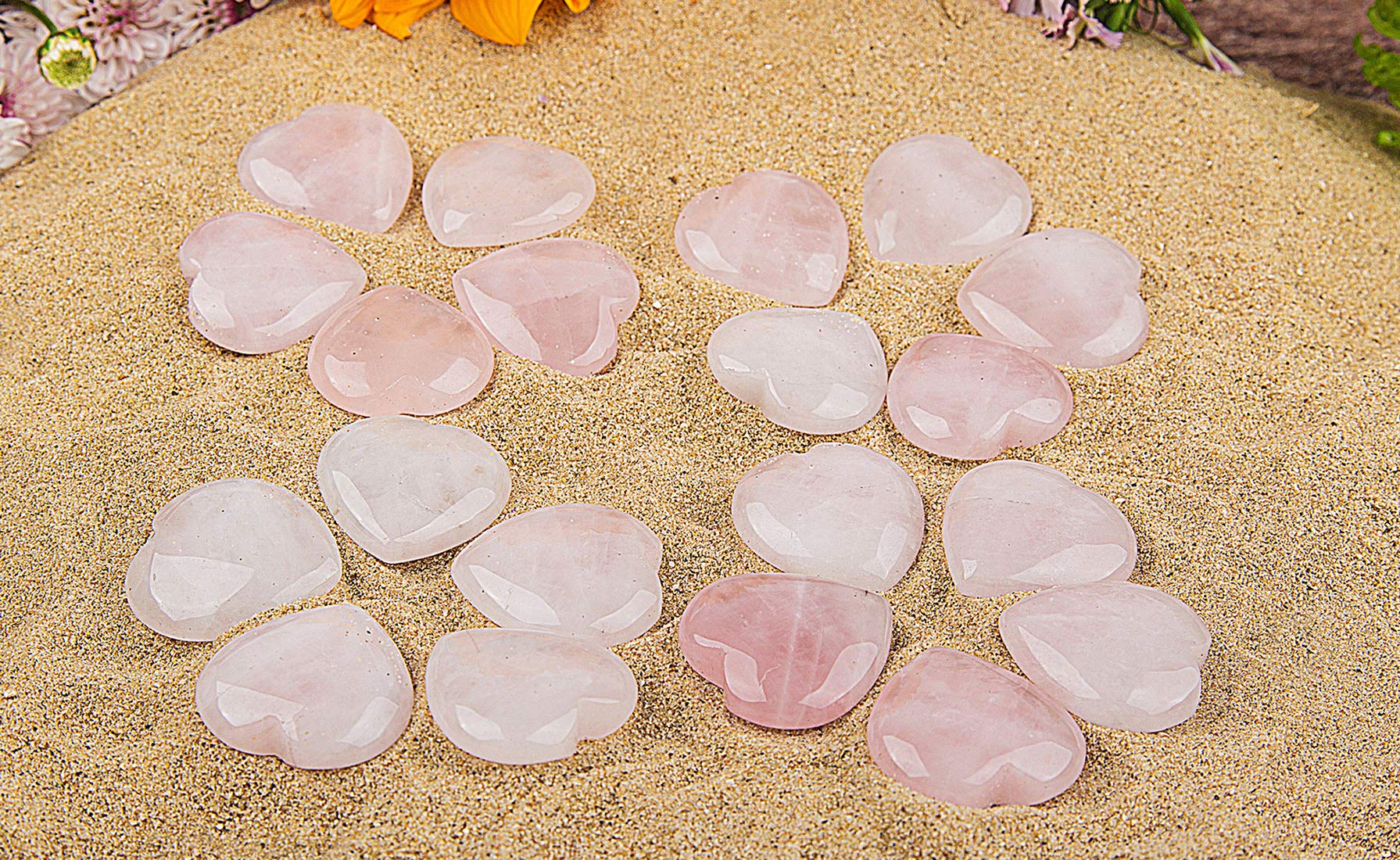 JIC Gem: Corazón de cuarzo rosa para decoración y bienestar emocional.