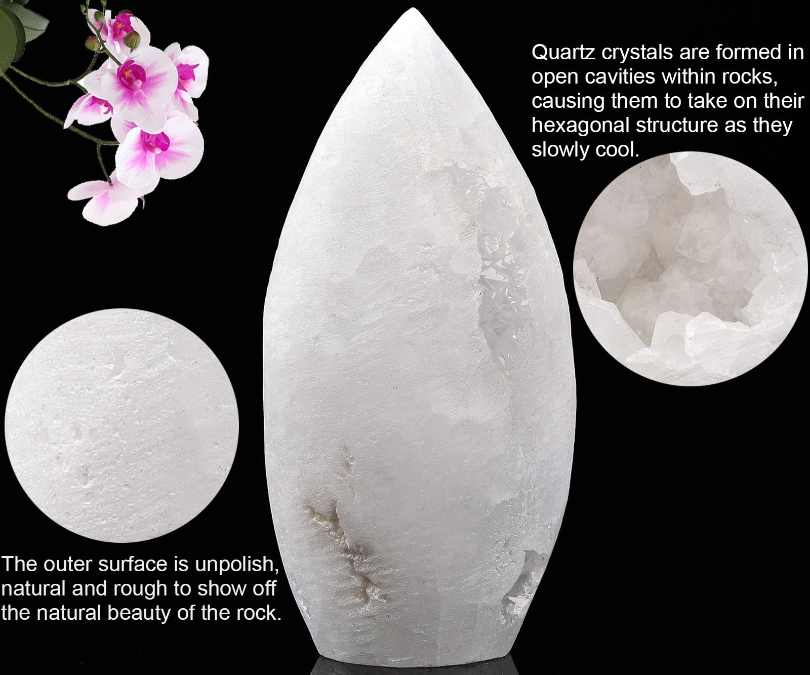 Geoda de cuarzo natural JIC Gem para meditación y enfoque intuitivo.