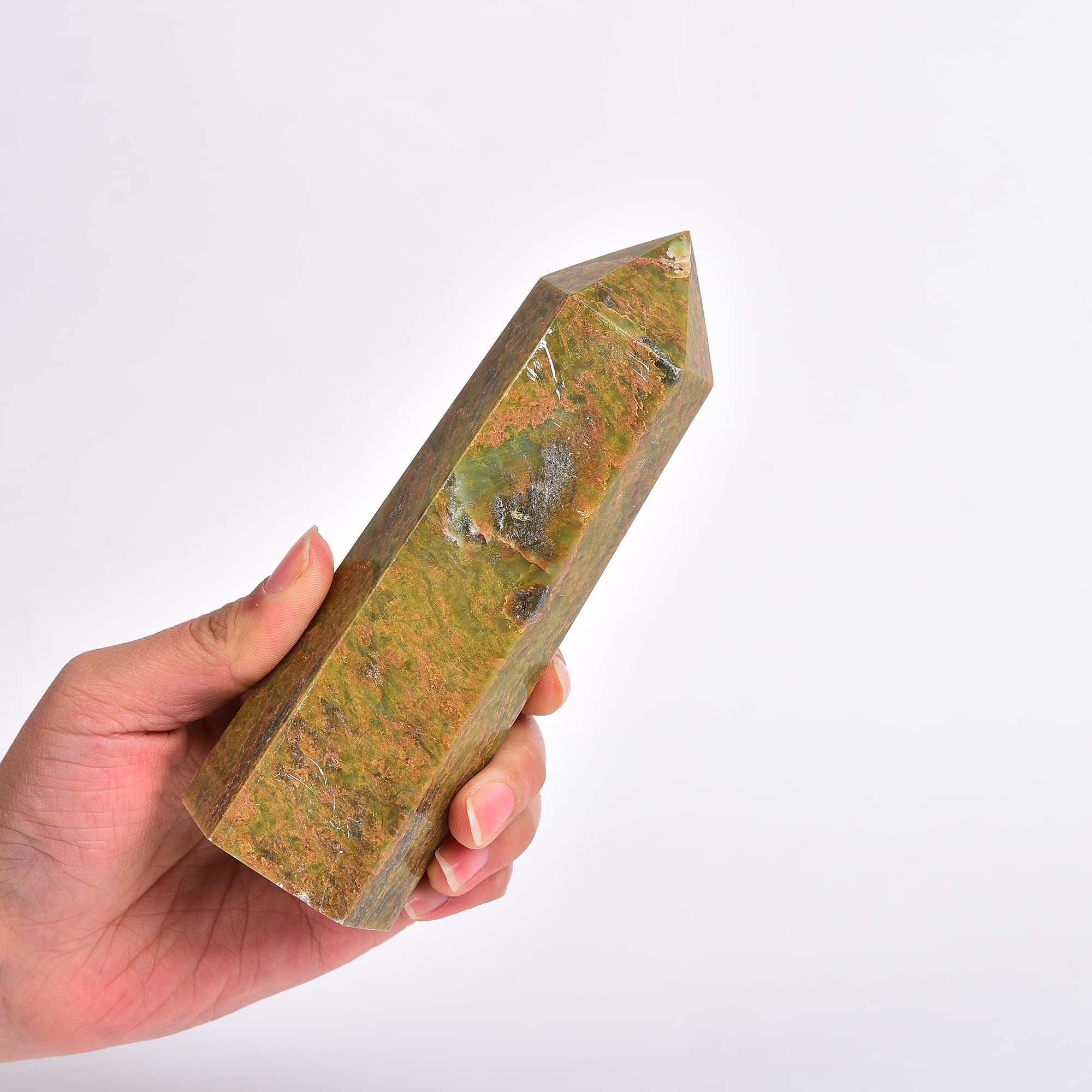 JIC Gem jaspe verde en obelisco torre para equilibrio y claridad.