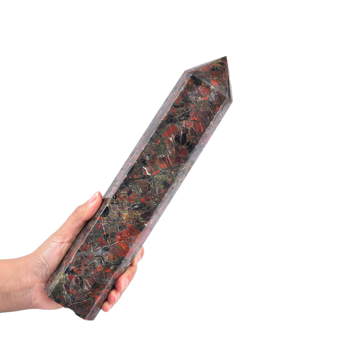 JIC Gem obelisco de agata roja brasileña para equilibrio emocional y meditación.