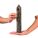 JIC Gem obelisco de pietersita grande para meditación y equilibrio.