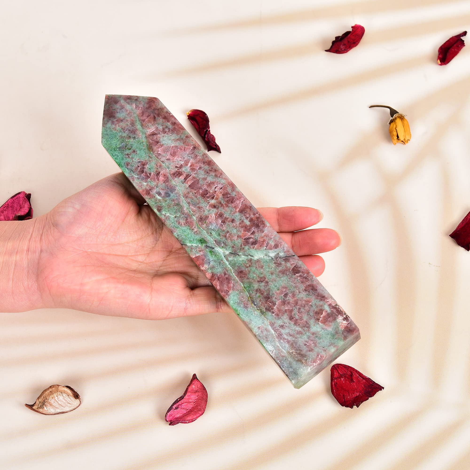 JIC Gem obelisco cuarzo fresa, decoración espiritual para hogar u oficina.