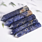 JIC Gem obelisco sodalita azul, patrón de 6 facetas para enfoque Reiki