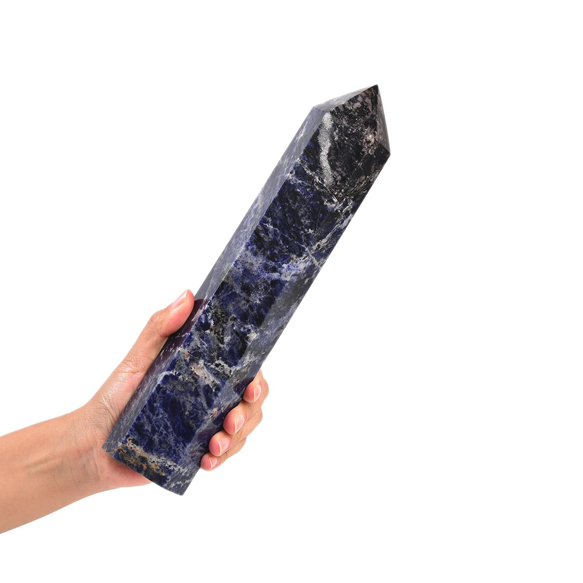 JIC Gem obelisco sodalita azul frente, ideal para meditación