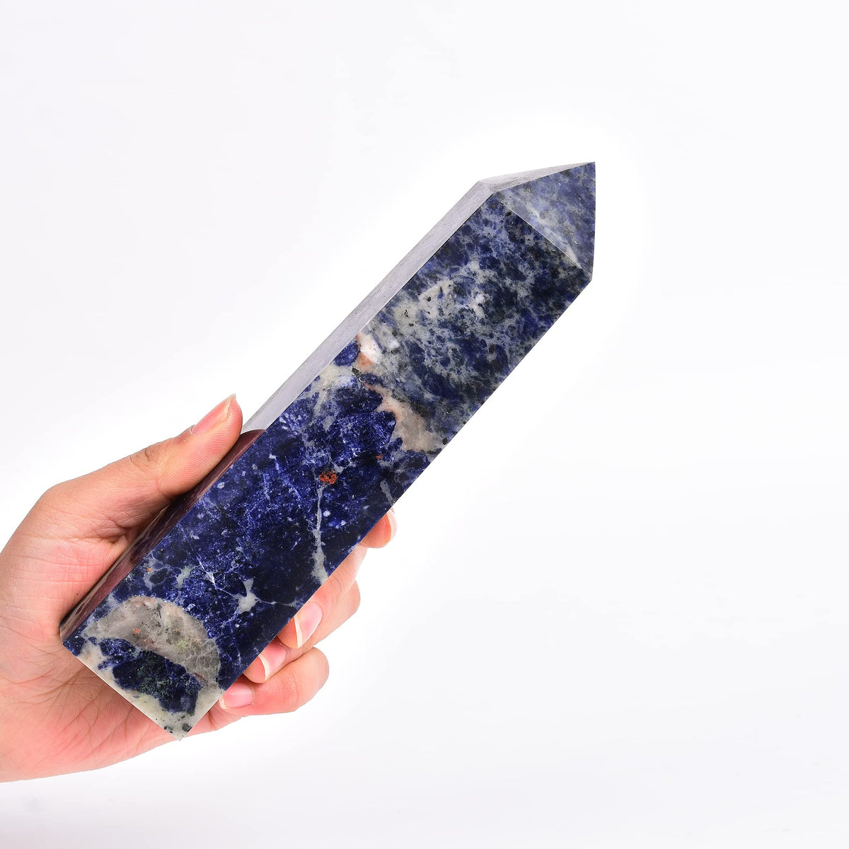 Obelisco de sodalita azul de JIC Gem, punta única para concentración y meditación.