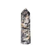 JIC Gem obelisco de tourmalina negra con cuarzo blanco, decoración elegante para oficina