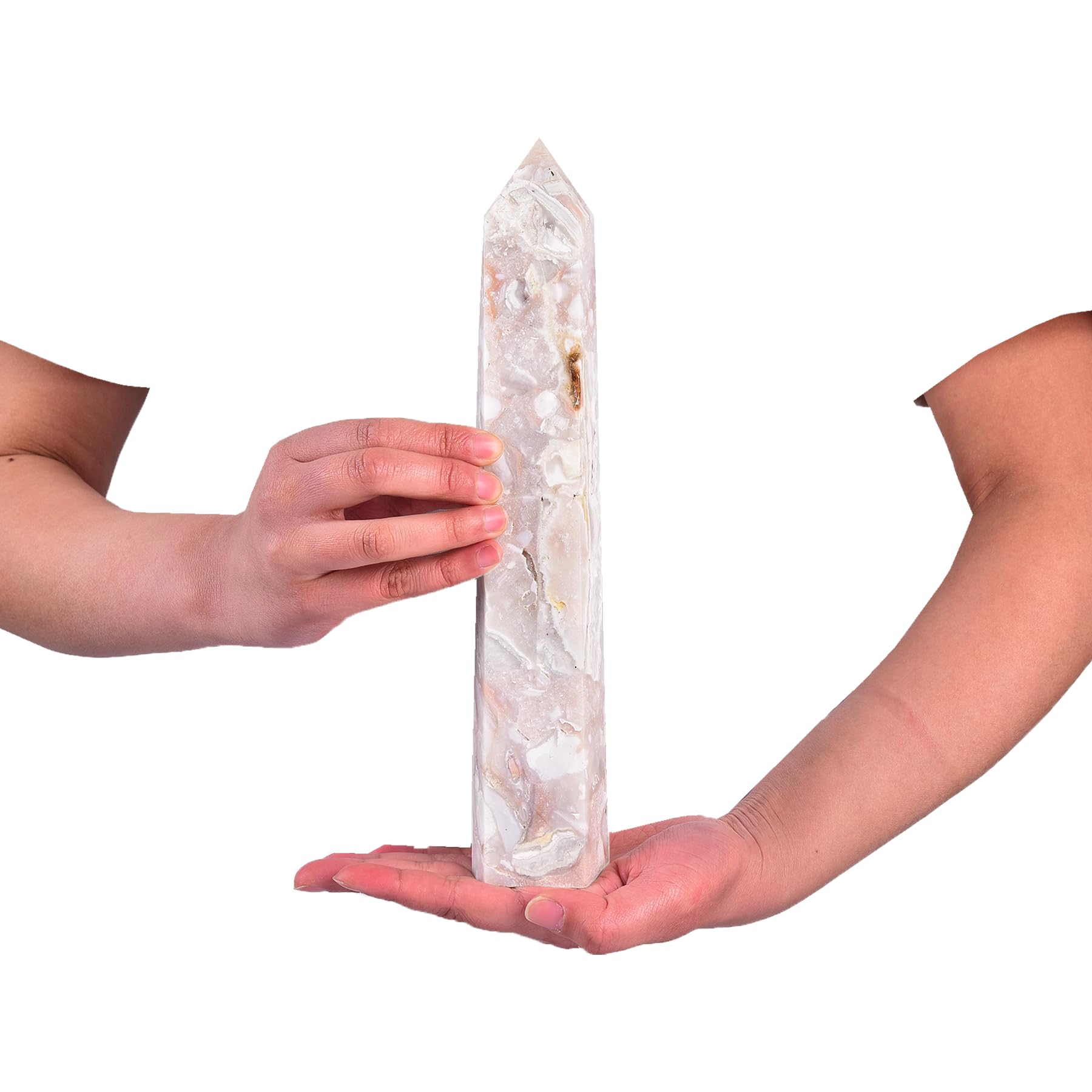Punta de cristal agata rosa de JIC Gem, favorece concentración en rituales.