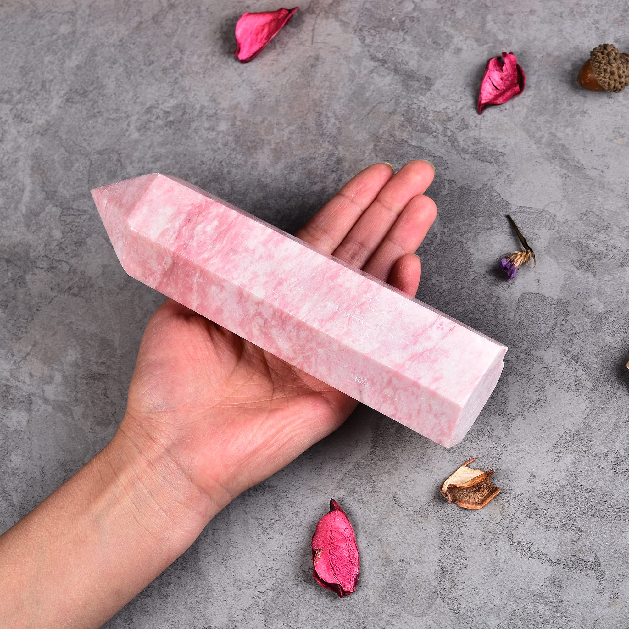 JIC Gem punta cristal rosa opal cuarzo: ideal para meditación y equilibrio