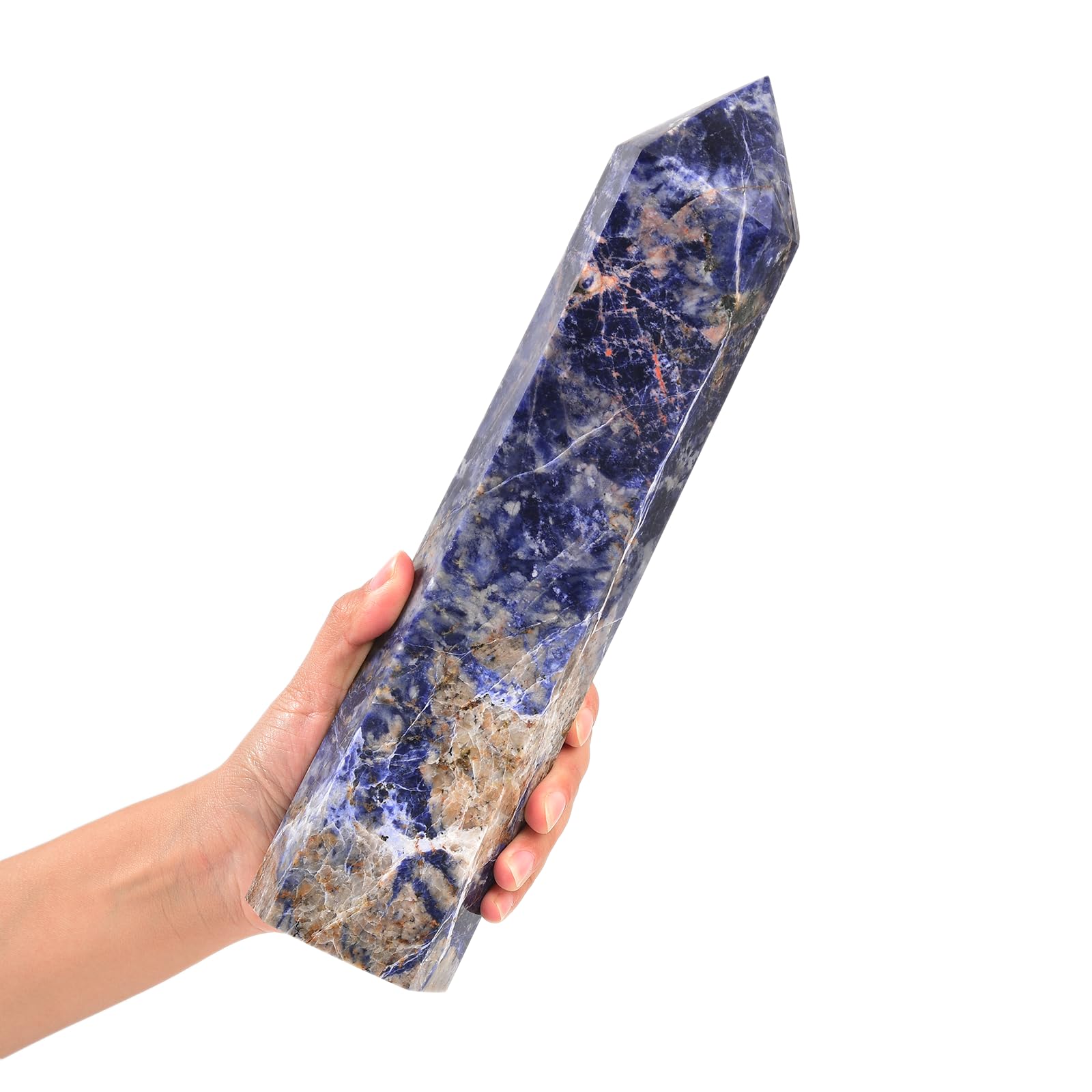 JIC Gem punta cristal sodalita azul hexagonal para equilibrio energético.