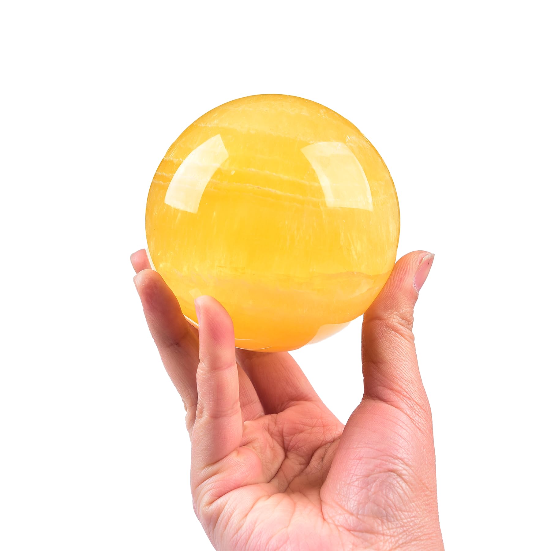Esfera fluorita amarilla de JIC Gem con soporte de madera para calma y enfoque