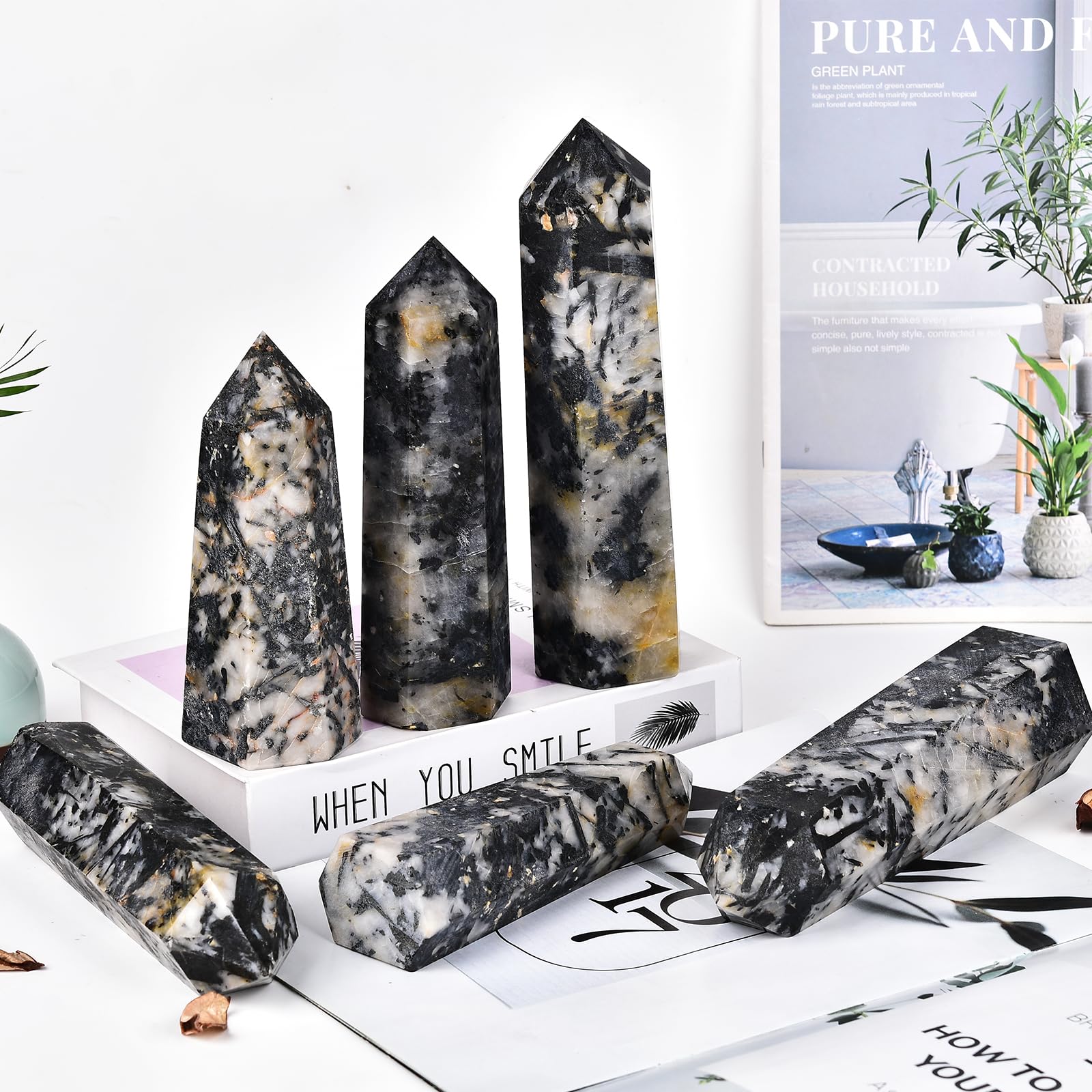 JIC Gem regalo único turmalina negra con cuarzo blanco