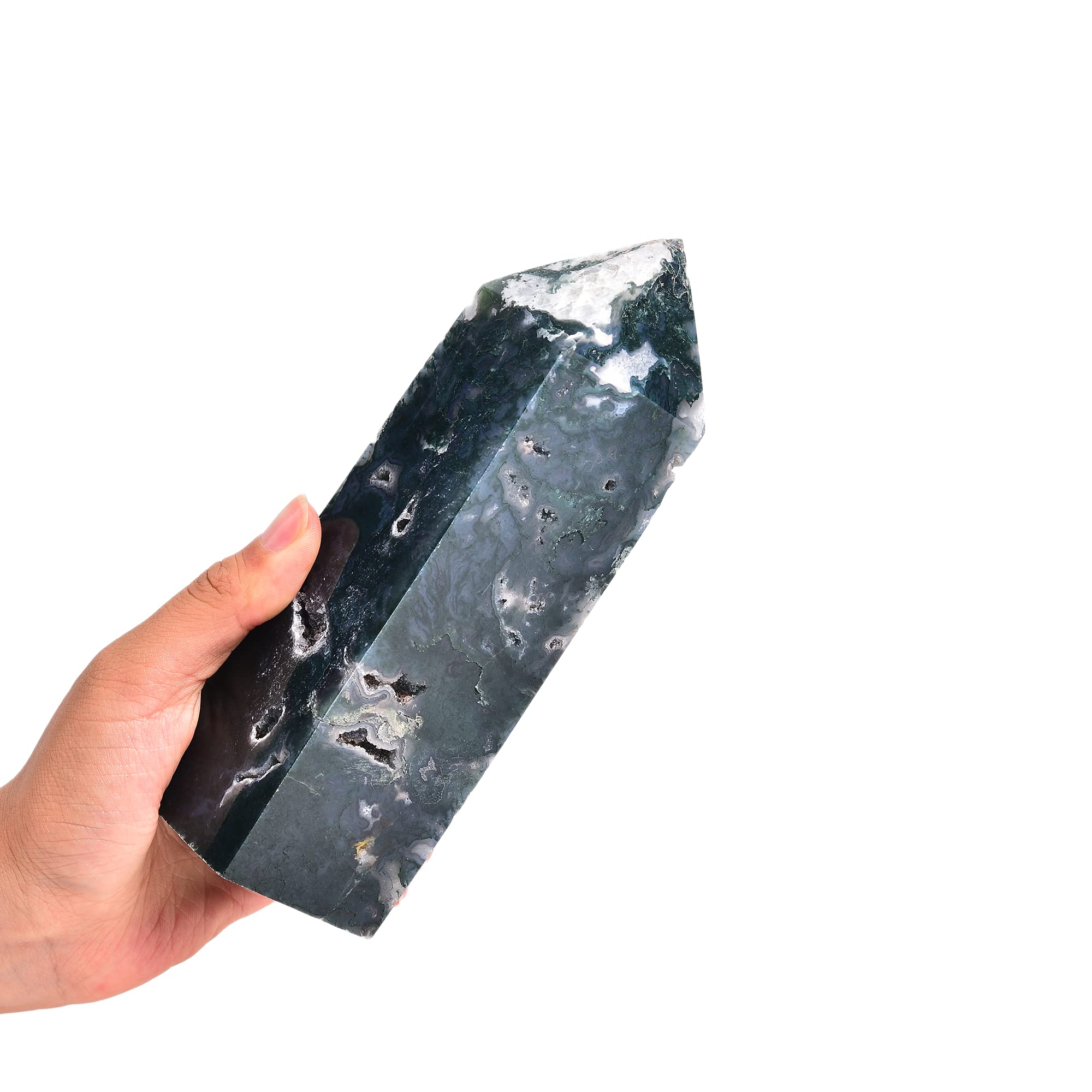 Varita de cristal JIC Gem en ágata acuática, ideal para decoración serena y enfoque meditativo